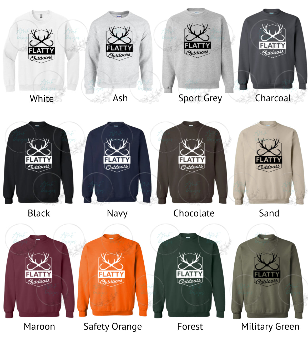 Adult Flatty Outdoors Outline Design Crewneck